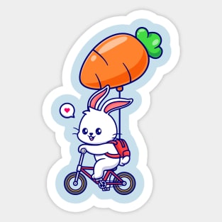 Cute Rabbit Riding Bicycle With Carrot Balloon Cartoon Sticker